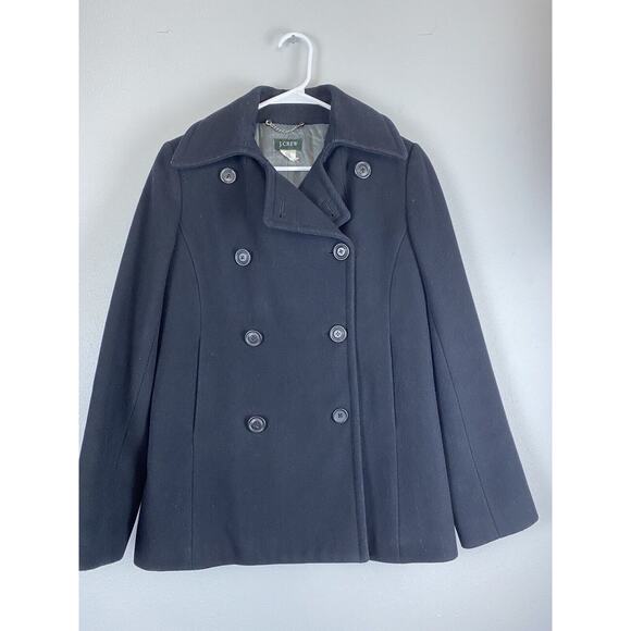 J Crew Sz S Black Stadium Cloth Double Breasted Majesty Peacoat Wool Blend - Picture 1 of 10